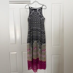 Old Navy Black Geometric Boho Lined Lightweight Maxi Dress Spaghetti Strap